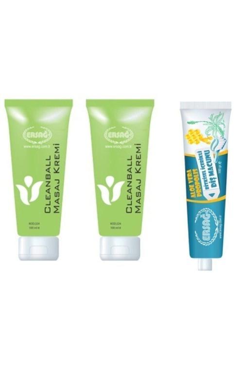 Cleanball Masaj Kremi 100 Ml 2 Adet + Diş Macunu 100 Ml Aloevera Propolis