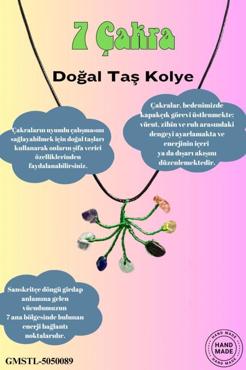 Sertifikalı Orijinal Doğal Taş 7 Çakra Taşı El Yapımı Bakır Tel Sarma Kolye