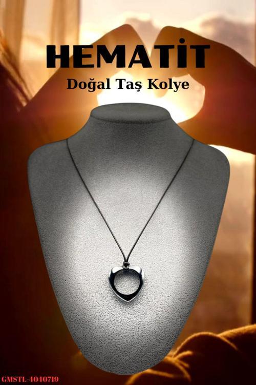 Hematit Doğal Taş El İşçiliği Kalp Kesim Kolye