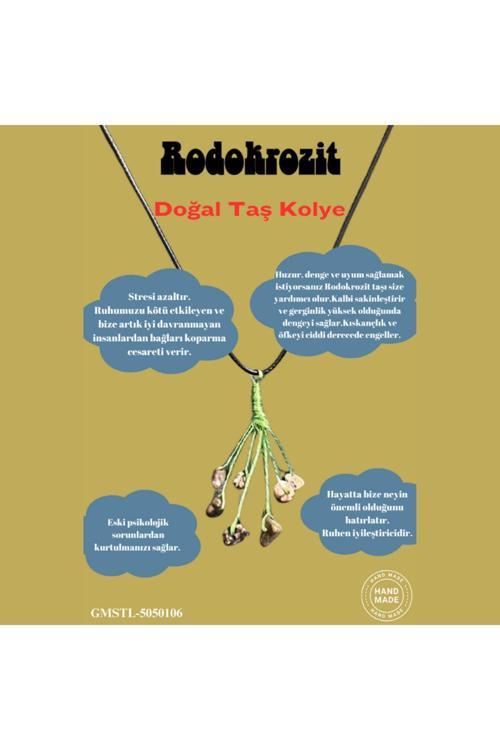 Sertifikalı Orijinal Doğal Taş Rodokrozit Taşı El Yapımı Bakır Tel Sarma Kolye
