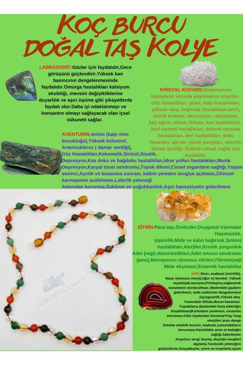 Sertifikalı Özel Tasarım Koç Burcu Kolye Labradorit Kristal Kuvars Aventurin Sitrin Akik