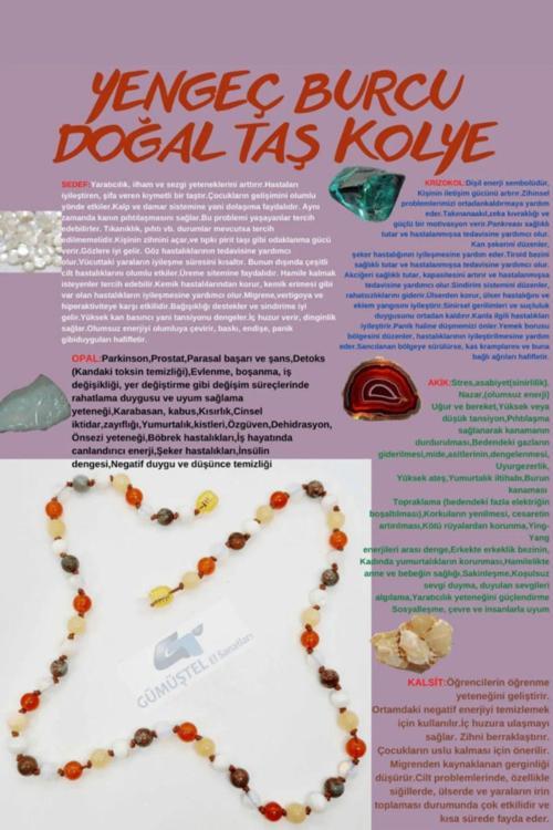 Sertifikalı Özel Tasarım Yengeç Burcu Kolye Krizokol Akik Kalsit Opal Sedef