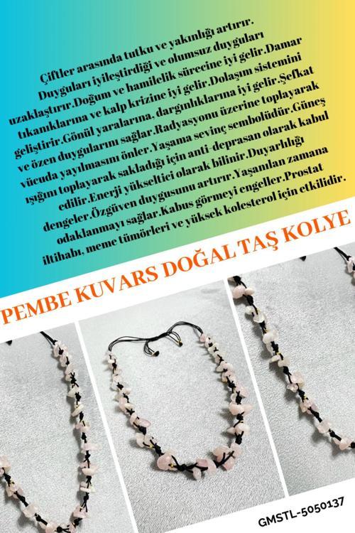 Sertifikalı Pembe Kuvars Doğal Taş Tasarım Kolye