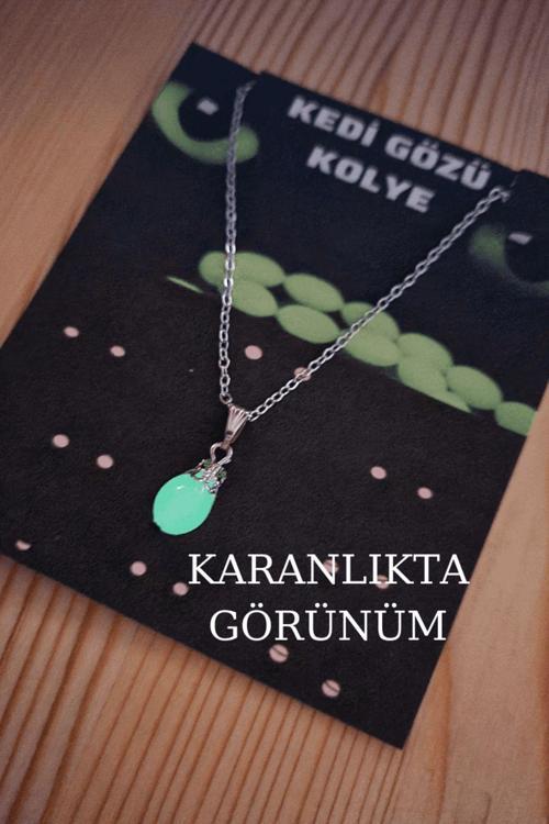Kedi Gözü Kolye Karanlıkta Parlar Sürpriz Hediyeli