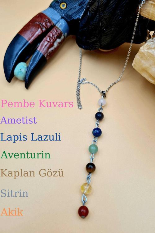 Doğal 7 Çakra Özel Tasarım Kolye Orijinal Doğal Taş Zincir Hediyeli