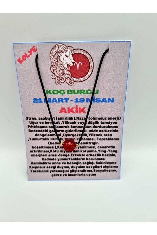 Koç Burcu Turuncu Akik Taşı Doğal Taş Kolye