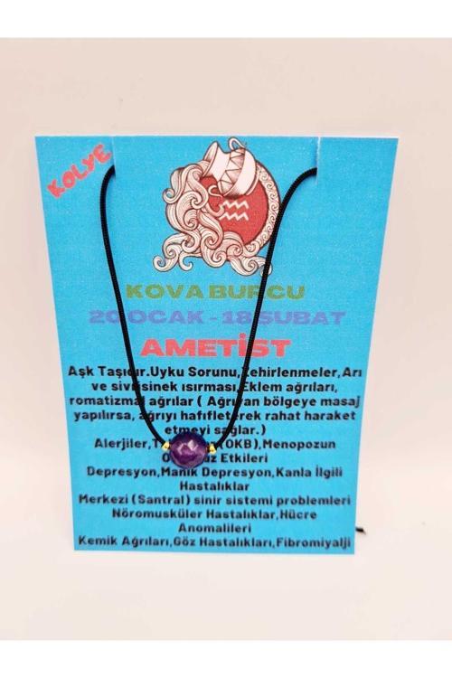 Kova Burcu Ametist Taşı Doğal Taş Kolye