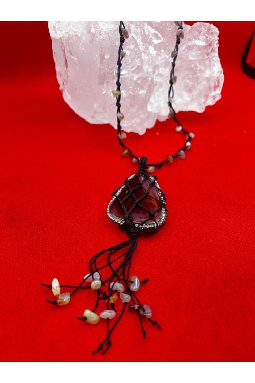Sertifikalı Bostwana Akik Doğal Taş Kolye El Yapımı Handmade Aaa Kalite