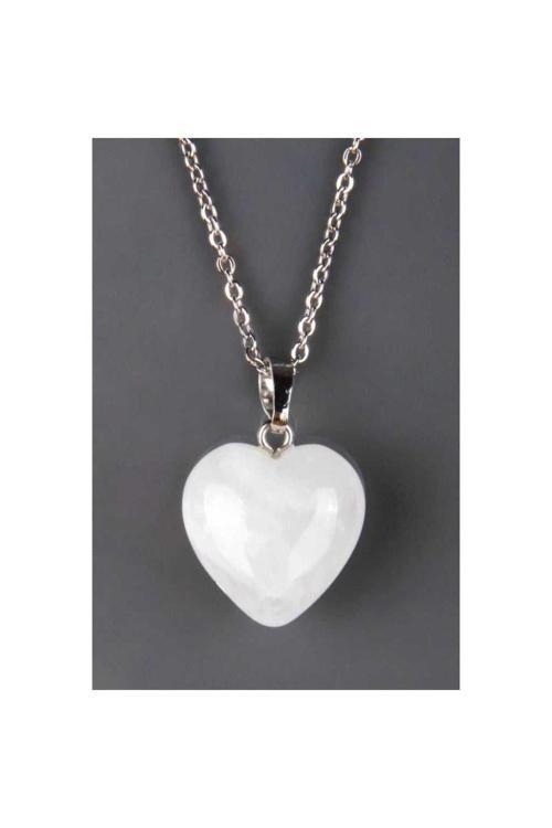 Kristal Kuvars Doğal Taş Kalp Kolye Sürpriz Hediyeli