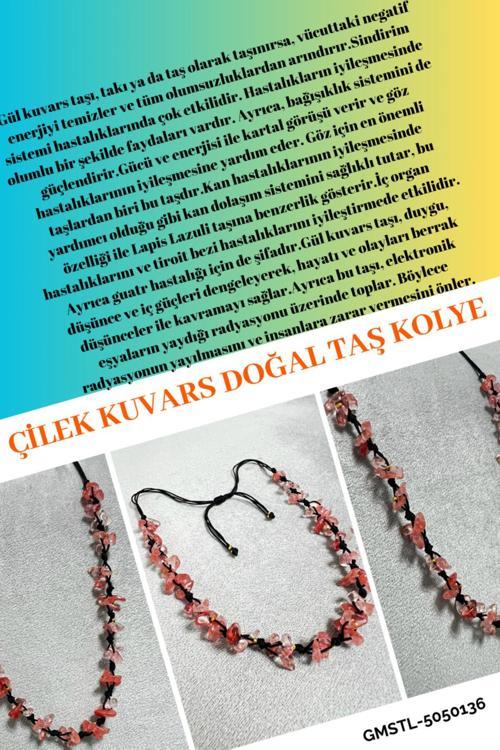 Sertifikalı Çilek Kuvars Doğal Taş Tasarım Kolye