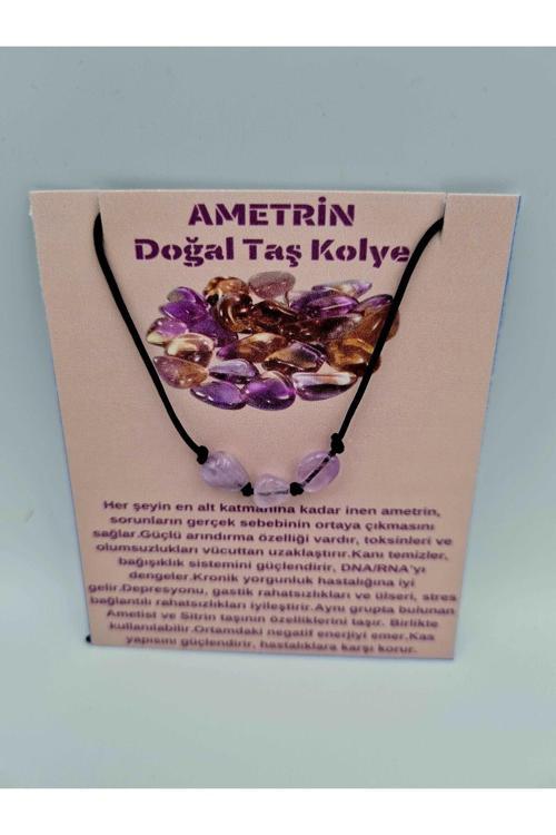 Sertifikalı Doğal Taş Ametrin Taşı Kolye Orijinal Doğal Taş Sürpriz Hediyeli