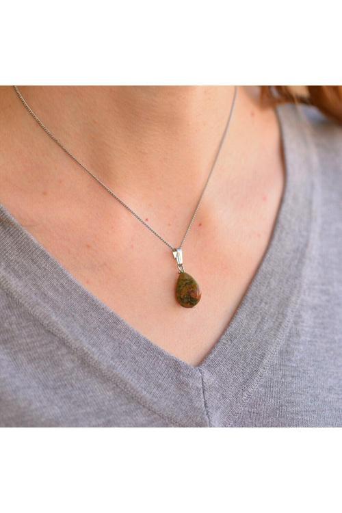 Sertifikalı Doğal Taş Damla Kesim Kolye