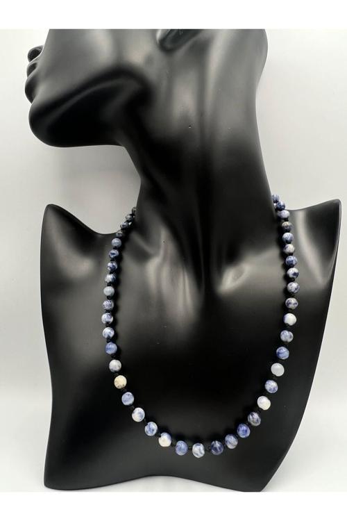 Sertifikalı Doğal Taş Sodalit Taşı Kolye Aaa Kalite 6mm