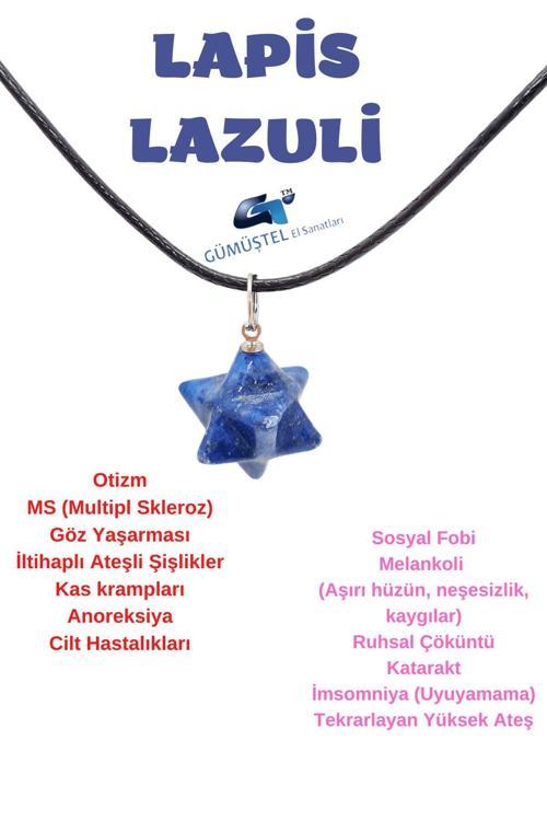 Lapis Lazuli Doğal Taş Kolye Özel Kesim Zincir Hediyeli