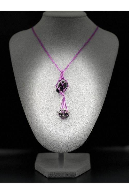 Shungite Doğal Taş Tasarım Kolye El yapımı Örgü Model AAA Kalite