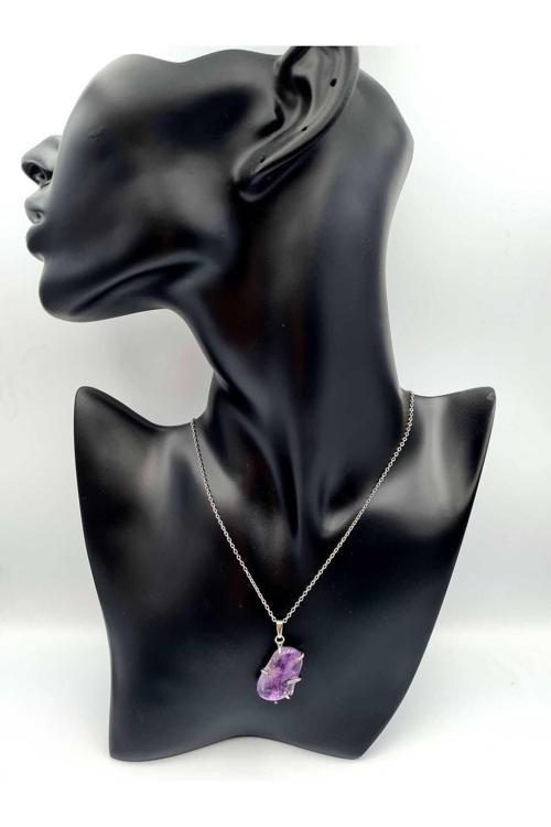 Doğal Taş Ametist Pençe Tasarımlı Kolye Zincir & İp