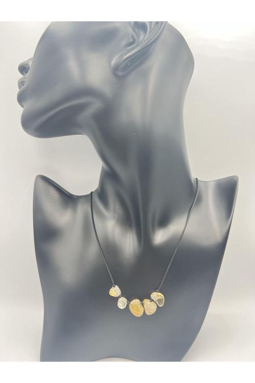 Sitrin Ham Doğal Taş Kolye Asansörlü Kilit Sistemi