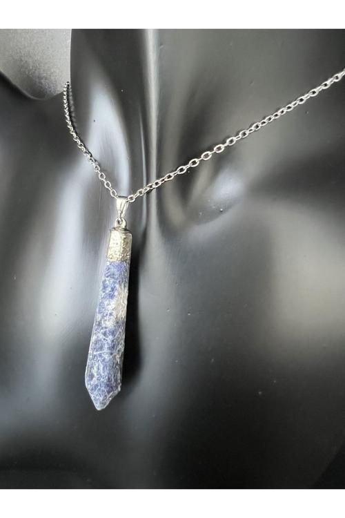 Sodalit Doğal Taş Pandül Kolye Zincir Hediyeli