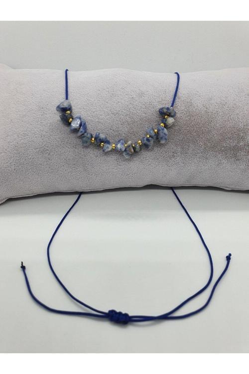 Sodalit Taşı Tasarım Kolye Ayarlanabilir Orijinal Doğal Taş Çok Fonksiyonlu Kolye