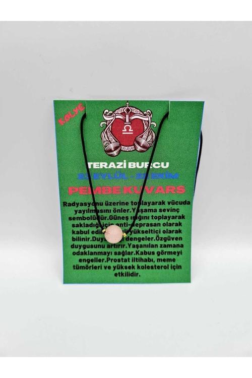 Terazi Burcu Pembe Kuvars Taşı Doğal Taş Kolye