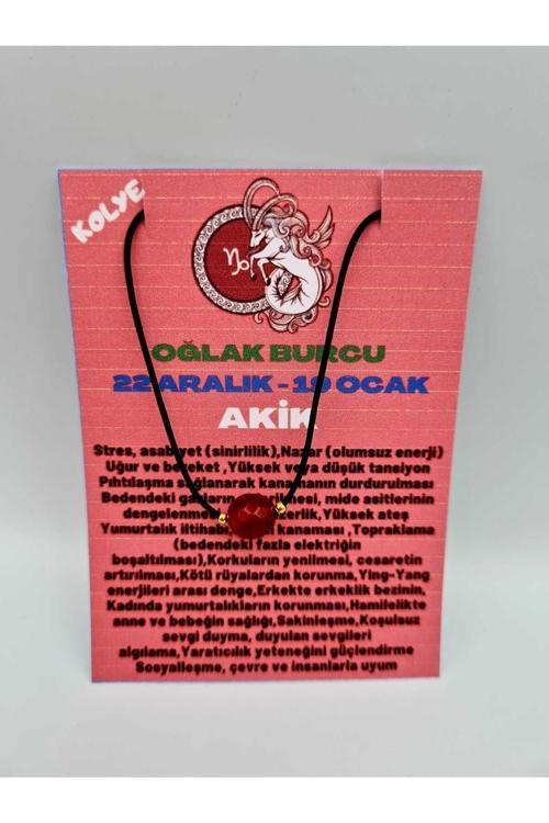 Oğlak Burcu Turuncu Akik Taşı Doğal Taş Kolye