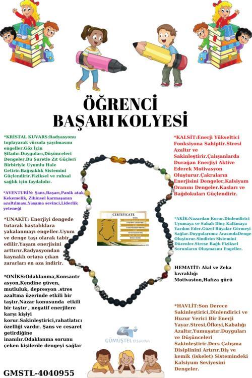 Öğrenci Başarı Kolyesi Oniks,hematit,unakit, Kristal Kuvars,akik,kalsit,aventurin,havlit Kolye