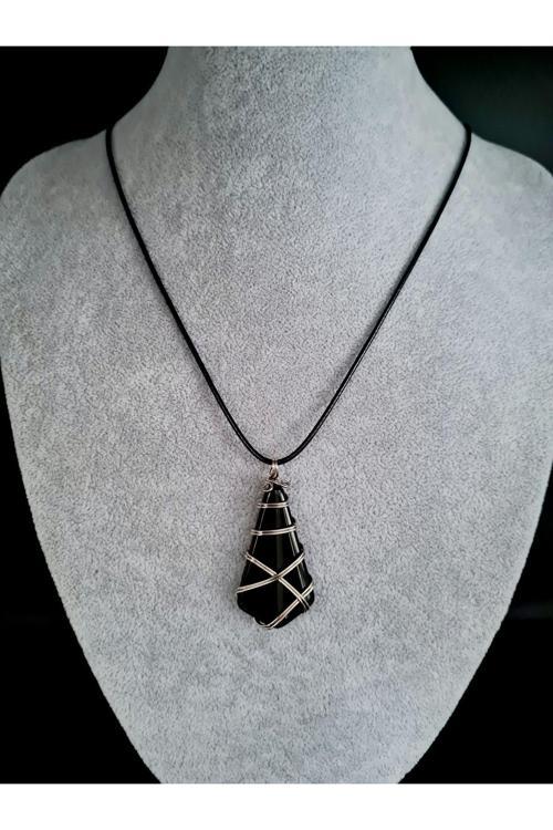 Oniks Doğal Taş Kolye Orijinal Doğal Taş El Yapımı Tel Sarma AAA Kalite