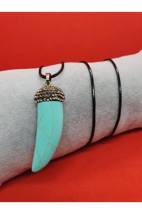 Turkuaz Doğal Taşı Zirkon İşlemeli Kolye