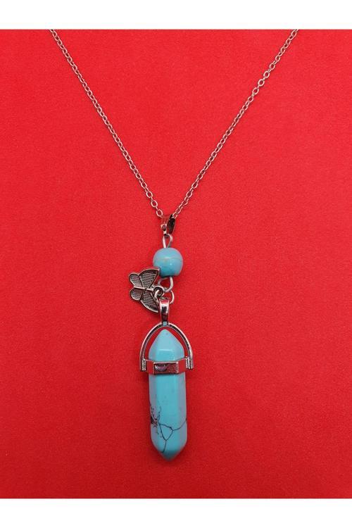 Turkuaz Taşı Pandül Kelebek Kolye Doğal Taş Özel Tasarım Model