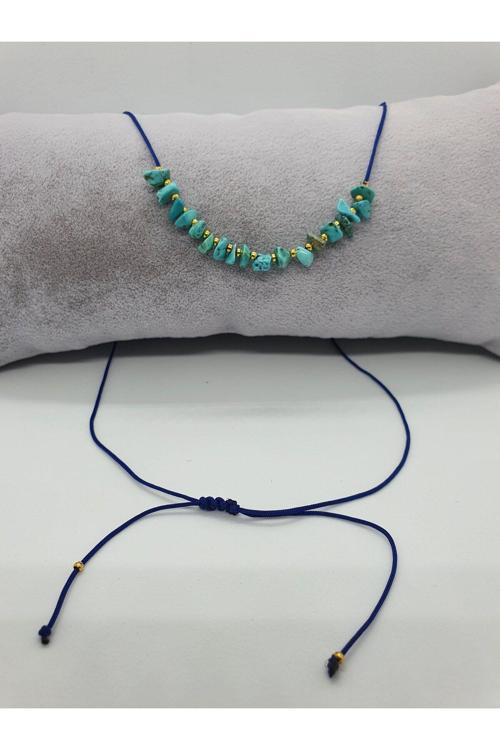 Turkuaz Taşı Tasarım Kolye Ayarlanabilir Orijinal Doğal Taş Çok Fonksiyonlu Kolye