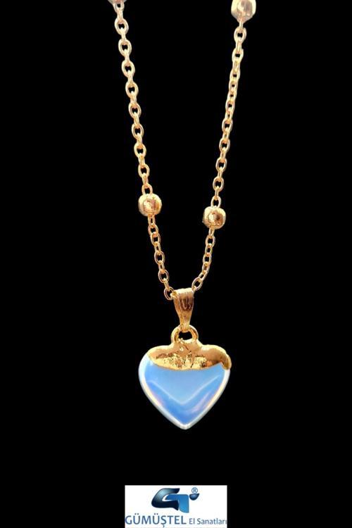 Opal Doğal Taş Kalp Tasarım Kolye