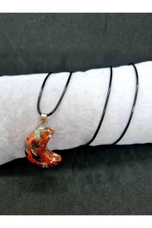 Doğal Taş Jasper Taşı Kolye Yarım Ay Model