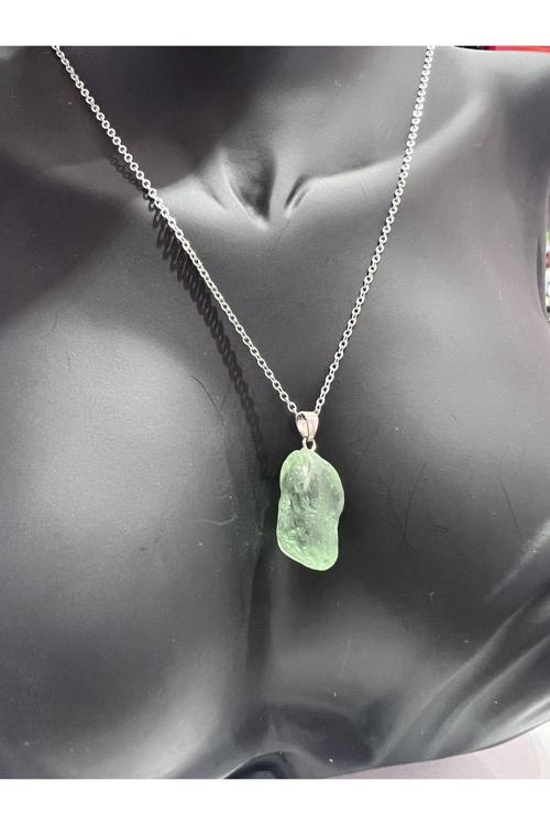 Orijinal İşlenmemiş Doğal Taş Yeşil Obsidyen Kolye Sürpriz