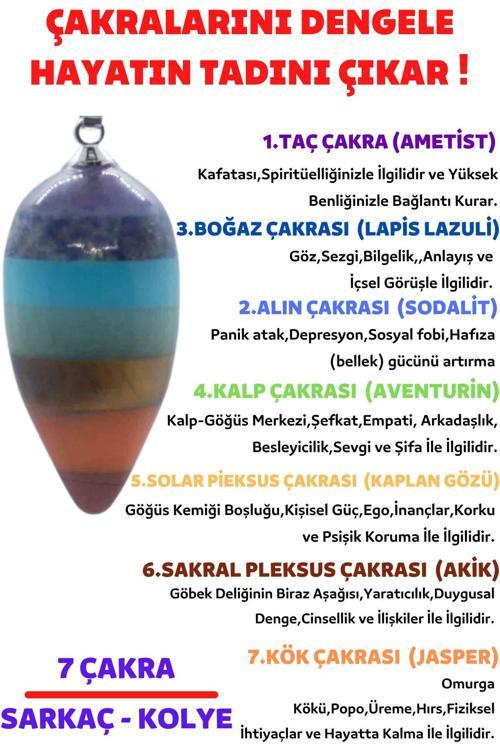 Pandül Kesim 7 Çakra Doğal Taş Kadın Kolye Sarkaç Özel Tasarım Kolye Zinciri
