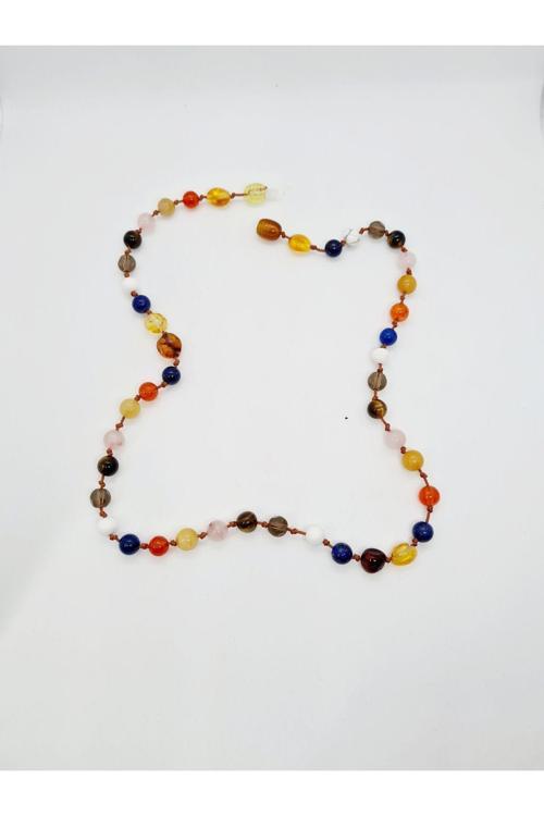 Sertifikalı Öğrenci Kolyesi Kehribar,Akik,Havlit,K Gözü,K Kuvars,Kalsit,Lapis Lazuli,Pembe Kuvars