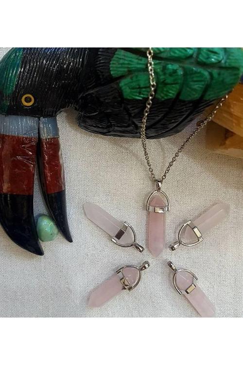 Pembe Kuvars Doğal Taş Pandül Kolye