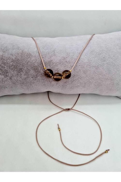 Dumanlı Kuvars Taşı Kolye Ayarlanabilir  Doğal Taş Çok Fonksiyonlu Kolye 8mm 3 lü Tasarım