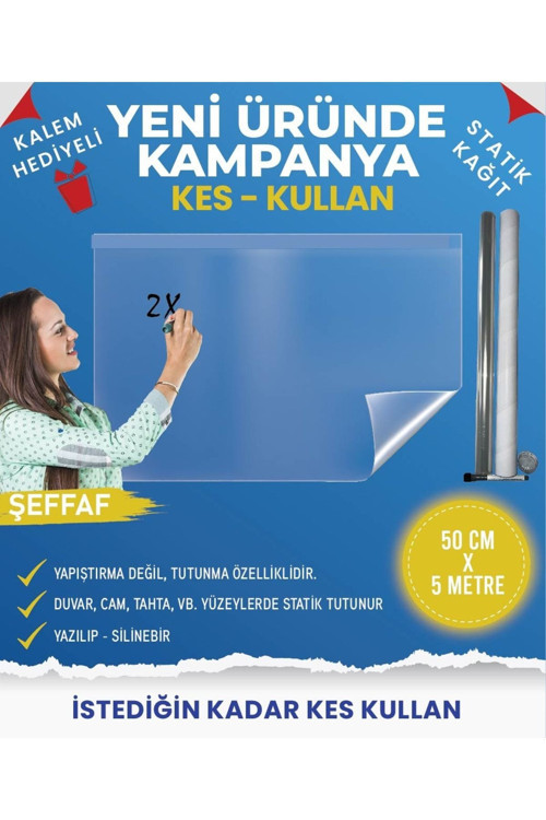 Şeffaf 50X500Cm Kalem Hediyeli