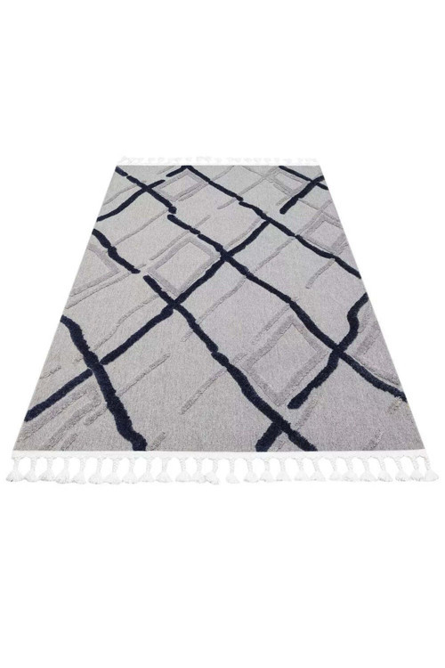Messina Gri Geometrik Polyester Makine Halısı-Eko-trz 03 grey navy-80 x 150
