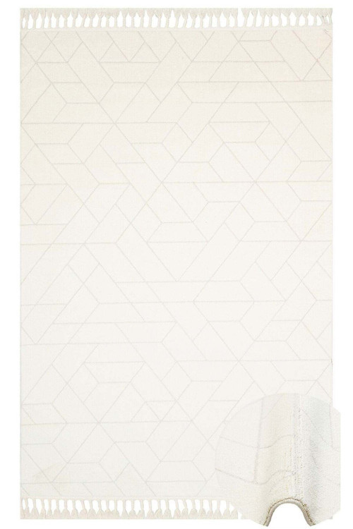 Foggia Beyaz Geometrik Mikropolyester Makine Halısı-Eko-urb 03 white-120 x 180