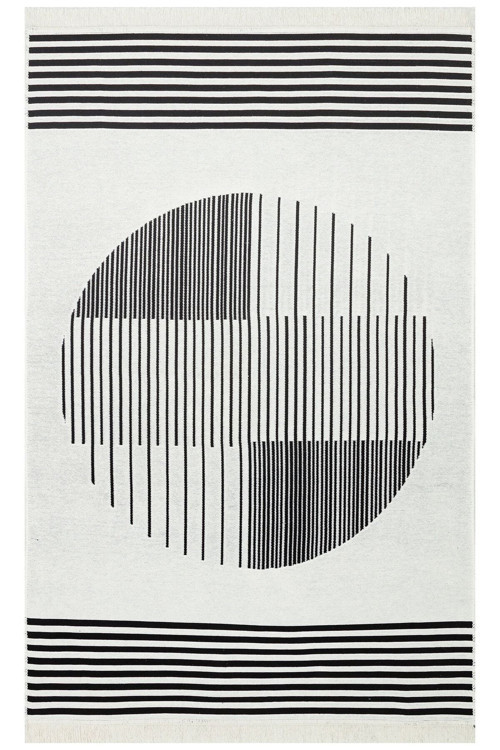 Halınet Reichenau Beyaz Geometrik Pamuk Makine Halısı-Eko-ar 25 white black-160 x 230