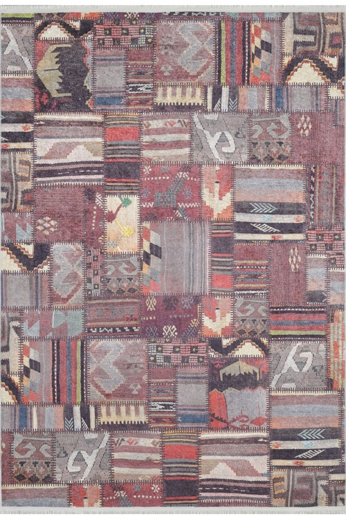 Biskupiec Bordo Patchwork Dijital Baskı Halı-Haln-HLN1960-100 x 150
