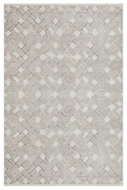 Lisa Gri Geometrik Mikrofiber Makine Halısı-LxS-Zen-1087-Grey-100 x 180