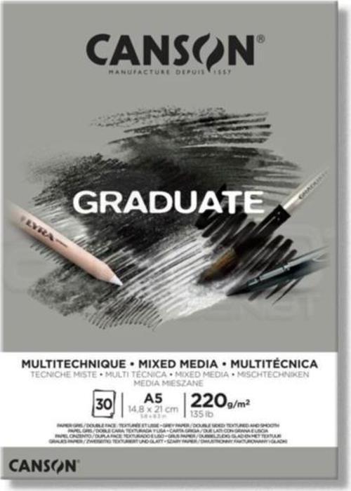 A5 Çizim Bloğu (Çizim Defteri) Graduate Mix Media Gri 30 Yaprak 220 Gram 400110370