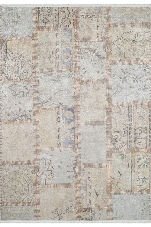 Bierutow Krem Patchwork Dijital Baskı Halı-Haln-HLN1957-150 x 220