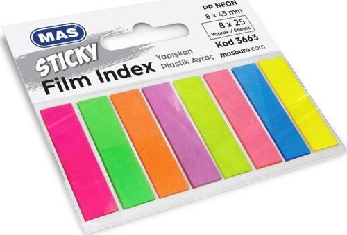Film Ayraç İndeks 8X45Mm Plastik Dörtgen 25 Sayfa X 8 Renk 3663