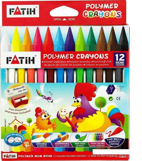 Crayon Mum Boya 12 Renk Uzun Silgi + Kalemtıraş FA50130CB12RUZ