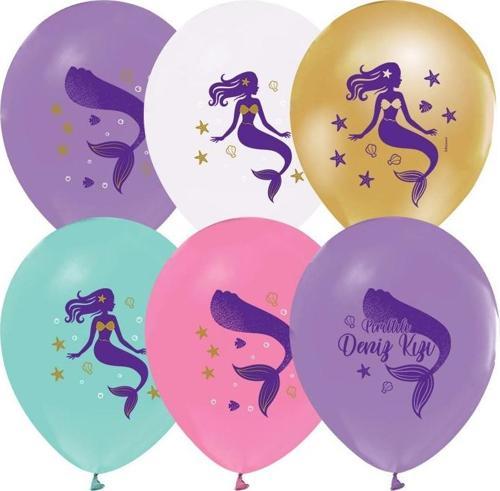 Balon 12" 3+1 Pırıltılı Deniz Kızı Baskılı (8 Li Paket)