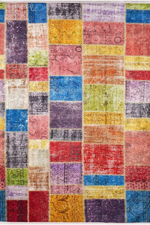 Zeeland Pembe Patchwork Dijital Baskı Halı-Haln-HLN210-170 x 240