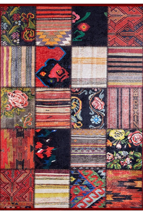 Coopersville Turuncu Patchwork Yuvarlak Dijital Baskı Halı-Haln-HLN315-150 x 250
